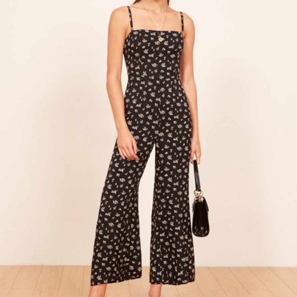 Reformation Black Romper with White Flowers Size 4